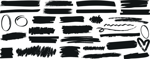 Wall Mural - hand-drawn black brush strokes, scribbles, shapes , ideal for design elements, backgrounds, textures