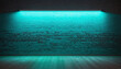 Cyan Neon Spotlight Illuminating Empty Brick Wall for Copy Space. High-Quality Stock Photo of Glowing Cyan Light on Background for Textures.