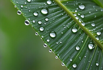 Dew Drops on a Close-Up Leaf