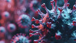 Microscopic macro closeup view of floating influenza virus cells concept illustration