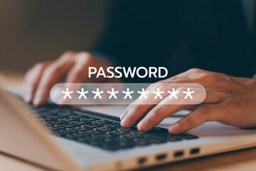 Wall Mural - typing password on laptop. cyber security. data protection information. encryption and safety secure