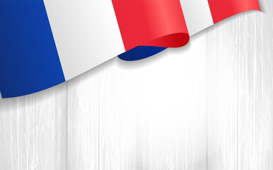 Wall Mural - 3d France flag on wooden plank. Creative background with French national flag. Vector illustration for tournament or competition calendar