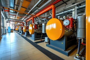 Wall Mural - Modern boiler room with gas boilers, industrial heating.