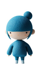 Wall Mural - Minimalist, small figure made of wool, felt in the color blue on a transparent background