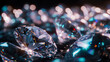 Brilliantly cut diamonds in close-up, sparkling with a mesmerizing play of light and dark. Their clarity and multifaceted beauty are showcased against a radiant, bokeh background.