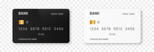 Vector Credit Card Mockup Png. Bank Card With Black And White Design. Plastic Card Png.