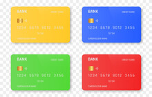 Vector credit card mockup png. Bank cards with multi-colored designs. Plastic card png.
