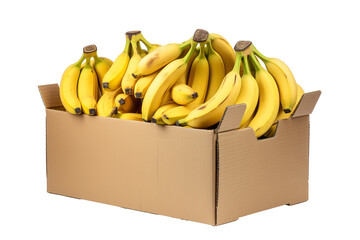 Wall Mural - cardboard box with bananas on white background PNG