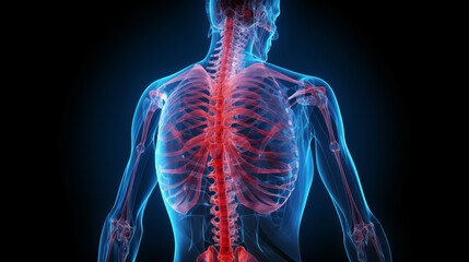 Detailed male anatomy illustration   inflamed lumbar spine with inflammation and affected vertebrae