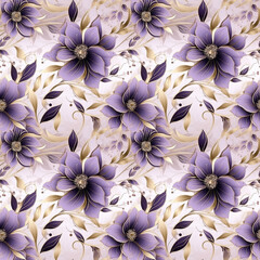 Canvas Print - Seamless pattern with flowers retro style