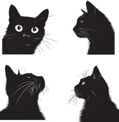 Wall Mural - Set of Cats black silhouette 
