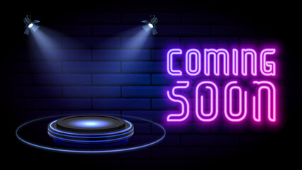 coming soon on dark background with glowing lights minimalistic vector