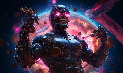 Wall Mural - Synthwave galaxy being eaten by Galactus, HDR, cinematic, ultrawide, realistic, highly detailed. Generative Ai

