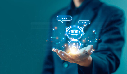 chatbot digital technology generates the information command prompt, smart robot conversation. concept of development of AI chat business communication. bot artificial intelligence open for customers.