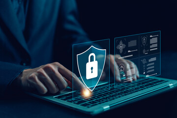 Wall Mural - cybersecurity internet. lock mark protect attacks from a hacker. concept of secure data, information