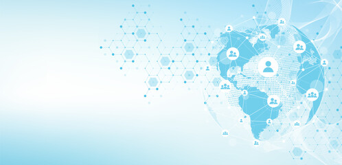 Aufkleber - Global network connection concept. Big data visualization. Social network communication in the global computer networks. Internet technology. Business. Science. Vector illustration