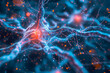 Zoom into a neuronal network's complexity, featuring an edited gene highlighted in red, showcasing its pivotal role in regulating brain function intricately.