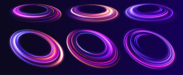 Wall Mural - curve blue line light effect neon swirl. abstract ring background with glowing swirling background. 