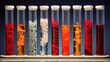 © Oleh - Chemical test tubes with colorful liquid on dark background. Laboratory research.
