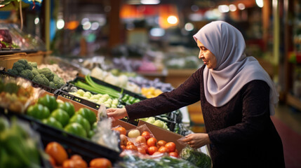 Smiling woman shopping for vegetables in market