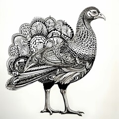 Wall Mural - Black and white patterned and turkey. Turkey as the main dish of thanksgiving for the harvest.