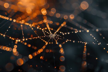 A close-up image of a spider web covered in glistening water droplets. Perfect for illustrating the delicate beauty of nature.