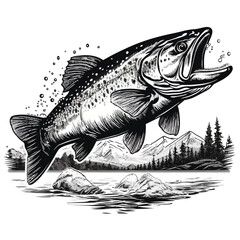 Wall Mural - vintage fishing logo