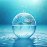 Fototapeta  - World water day concept with water splash and world map on blue background