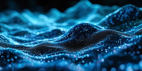 Wall Mural - Futuristic 3D rendering of a large data wave in a blue circular form.
