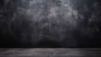 Wall Mural - Immerse yourself in the gritty aesthetic of a black wall texture and dark concrete floor shaping an old grunge background.