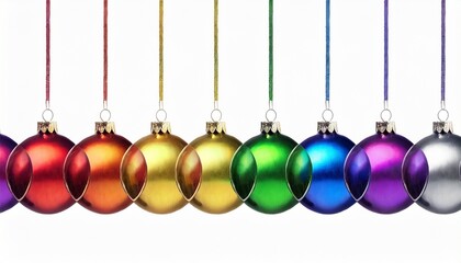 Wall Mural - christmas decoration hanging glass balls set lgbtq community rainbow flag colors on white background isolated closeup lgbt pride symbol festive design element gay lesbian etc new year holiday sign 