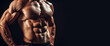 © piai - Strong muscular male posing against black background, cropped close up shot