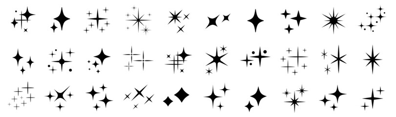 Wall Mural - stars line art icon. sparkle star icons. shine icons