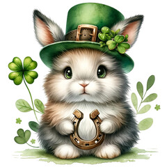 Wall Mural - Cute Watercolor St.Patrick Rabbit 