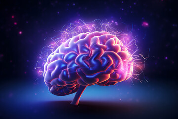 Wall Mural - Human brain showing Intelligent thinking processing through the concept of a neural network printed circuit of big data and artificial intelligence, stock illustration image,