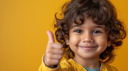 Indian boy happily smiles and shows a thumbs up, sign everything is ok