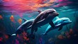 group of dolphins in colorful underwater, AI generative.group of dolphins in colorful underwater