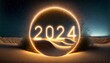 glowing neon numbers in a circle with sand dunes on a dark background new year 2024 concept 