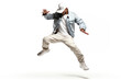 rapper and dancer expressing himself through freestyle movements, embodying the energy and style of breakdance.