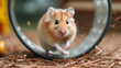 hamster in a glass, a contented hamster running on a wheel, enjoying its exercise and playtime