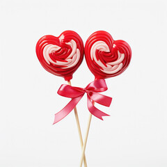 Wall Mural - Red and White Swirl Lollipops with Pink Ribbons on White Background