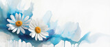 Fototapeta Abstrakcje - Tapeta kwiaty, abstrakcyjne tło, pastelowe stokrotki, niebieska akwarela