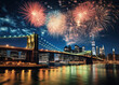Fireworks Display Over Brooklyn Bridge at Night