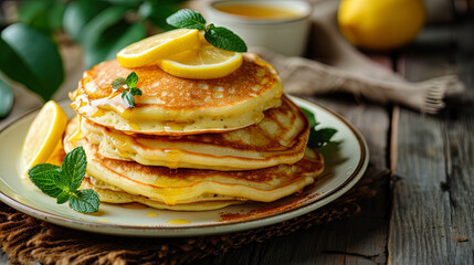 Wall Mural - Easter pancakes with lemon glaze and aromatic spices