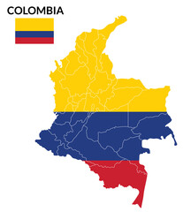 Wall Mural - Colombia map. Map of Colombia with Colombia flag