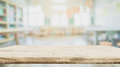 empty wooden table top and blur of room on a blur office decoration background. AI Generative