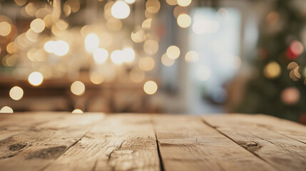 Wall Mural - empty wooden table top and blur of room on a blur valentine day decoration background. AI Generative
