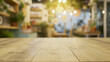 empty wooden table top and blur of room on a blur pet shop decoration background. AI Generative