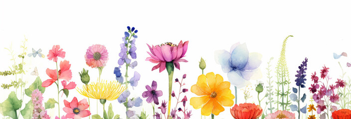 Wall Mural - watercolor painting with flowers.