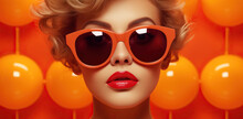 A Captivating Portrayal Of A Confident Woman Donning Vibrant Red Sunglasses And Exuding Allure With Her Bold Red Lipstick